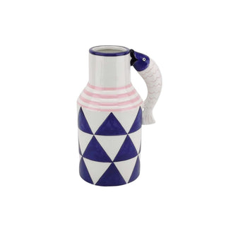 Vase - Krügefische - Blau/Weiß/Pink - 14x11x21,5 cm