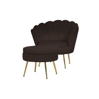 Muschel-Sessel – Eleganter Samtsessel mit vergoldetem Metallgestell in Schwarz-Gold