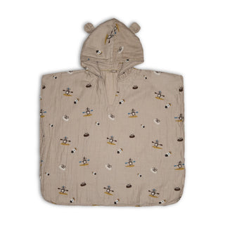 Nuuroo Kinderponcho „Beige Surfer“ aus weichem Flor-Musselin – luftig, leicht