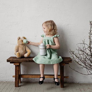 Annie&Charles Sommerliches Leinenkleid mit Knopfleiste – In Grün & Orange, verschiedene Größen