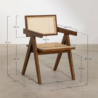 Beliebter Chandigarh -Stuhl - Stil Pierre Jeanneret - Holz und Rattan - hohe Qualität - klar oder Walnuss