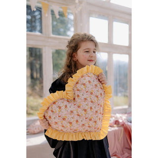 Moi Mili Herzkissen mit Rüsche – Doppelseitiges Dekokissen im Karomuster, Baumwolle 39×38 cm – Personalisierbares Geschenk für Kinder & Verliebte