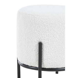 Gepolsterter Hocker Ø35 cm, Bouclé-Stoff, weiß