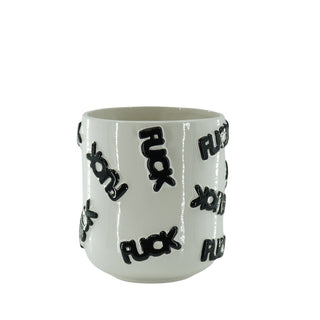 Pflanzentopf "FUCK" Keramik weiß/schwarz 17,5x17,5x17,5cm