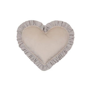 Moi Mili Herzkissen mit Rüsche – Doppelseitiges Kissen im Karomuster, Baumwolle 39×38 cm – Liebevolles Dekokissen fürs Kinderzimmer