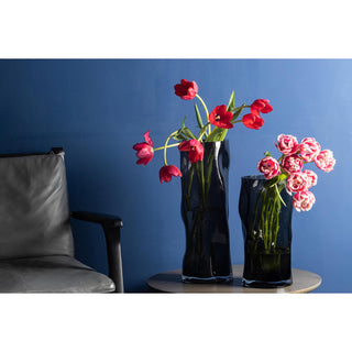 Cylindrical glass vase with irregular form, like black wood. ABU30GR