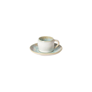 EIVISSA Kaffeetasse mit Untertasse Sea Blue – Handglasierte Tasse aus Steingut 6er Set