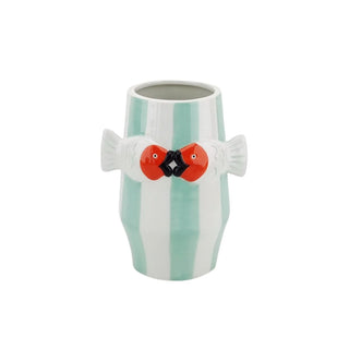 Vase - Blumenvase Fischminze/Weiß/Orange - 14x11,5x18,5 cm