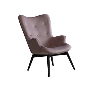 Moderner Polstersessel aus rosa Samt mit Zierknöpfen & Metallgestell in Schwarz – Skandi-Stil | SalesFever