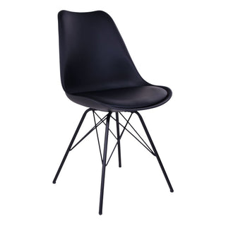 2er Set Esszimmerstühle Oslo – Schwarzer PU-Leder Stuhl mit schwarzen Metallbeinen | Modern & Komfortabel