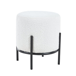 Gepolsterter Hocker Ø35 cm, Bouclé-Stoff, weiß