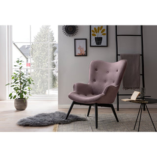Moderner Polstersessel aus rosa Samt mit Zierknöpfen & Metallgestell in Schwarz – Skandi-Stil | SalesFever