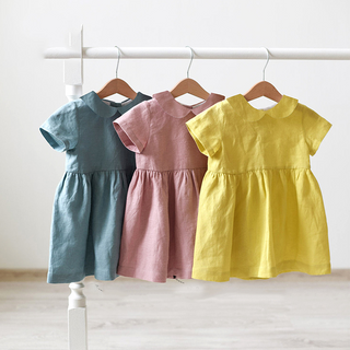 Annie&Charles Kinderkleid aus Bio-Baumwolle & Leinen – Rosa, Blau oder Gelb – Größen 18 Monate bis 8 Jahre – nachhaltig & hautfreundlich