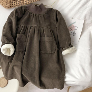 Annie&Charles Cordkleid für Kinder – mit Stehkragen & Taschen – Beige oder Grau – Größen 18 Monate bis 10 Jahre