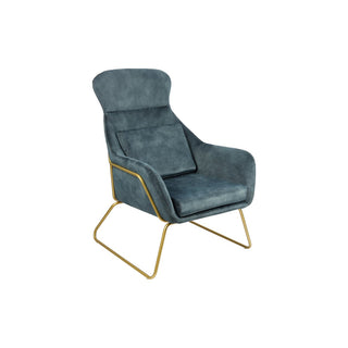 Moderner Relaxsessel aus Samtvelours in Blau mit goldfarbenem Metallgestell – inkl. abnehmbarer Kissen | SalesFever