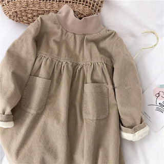 Annie&Charles Cordkleid für Kinder – mit Stehkragen & Taschen – Beige oder Grau – Größen 18 Monate bis 10 Jahre