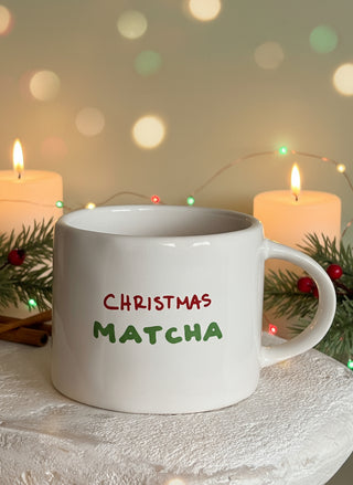 Keramik Tasse “Christmas Matcha” weiß-rot-grün stylische Kaffeetasse