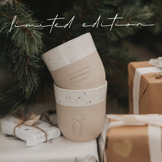Limitierter Steingut Becher All I want for Christmas Eulenschnitt