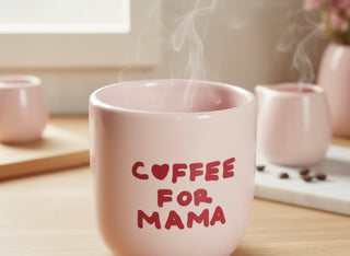 Kaffeebecher Keramik "Coffee for Mama" beige-rose