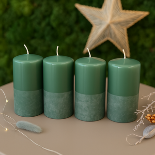Adventskerzen – 4er-Set Smaragdgrün glänzend, H13 cm Ø7 cm