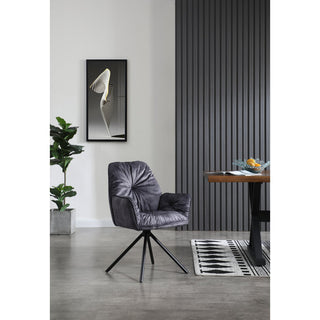 Vintage-Samt Armlehnstuhl mit 360° Drehfunktion – Eleganter Polsterstuhl in Schwarz