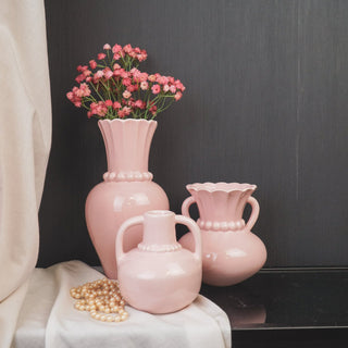 Vase - Krügevase mit Perlenhals - Dolomit- - Hellrosa 14x14x15cm