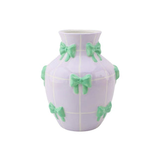 Runde Bauchvase aus Dolomit – Bunte moderne Dekovase | Housevitamin - Lila/Mint - 14x14x19cm