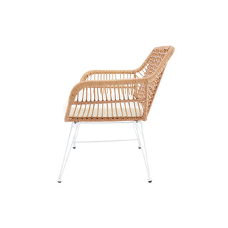 Wetterfeste Sitzbank mit Rattan-Optik & weißem Metallgestell – Indoor & Outdoor