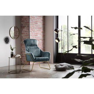 Moderner Relaxsessel aus Samtvelours in Blau mit goldfarbenem Metallgestell – inkl. abnehmbarer Kissen | SalesFever