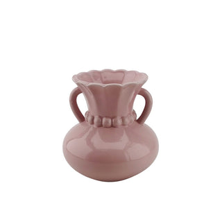 Vase - Krügevase mit Perlenhals - Dolomit- - Hellrosa 14x14x15cm