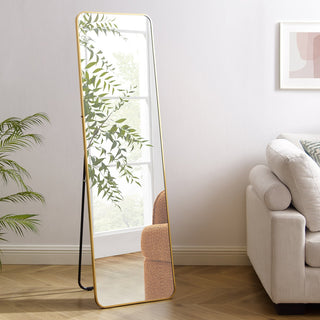 Goldener Standspiegel 50x160 cm – Ganzkörperspiegel mit Aluminiumrahmen & klappbarem Ständer