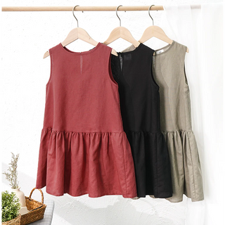 Kinderkleid aus Bio-Leinen und Baumwolle – Nachhaltiges Mädchenkleid in Schwarz, Khaki Grün & Weinrot