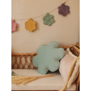 Moi Mili Blütenkissen aus Samt – Dekokissen in Blumenform für Kinderzimmer & Wohnräume – Grün/Braun/Weiß
