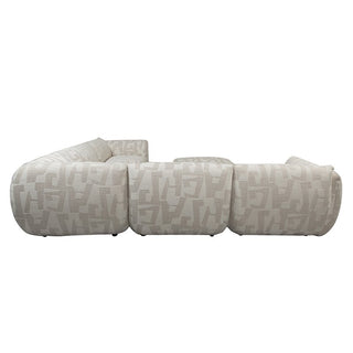 Sofa Amsterdam 6-Sitzer-Ecksofa + Ottomane, weiße Glyphen