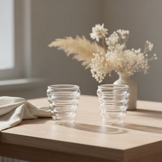 Aulica Doppelwandige Kaffeegläser 70 ml – 2er Set Espresso Tassen aus Glas mit Wellendesign
