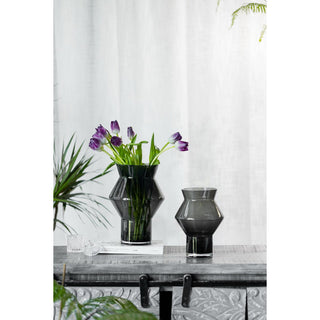 Large design vase with jaggy angular cylindrical shape, dark grey high quality glass, CUZ14GR