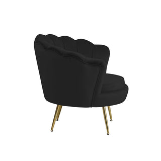 Muschel-Sessel – Eleganter Samtsessel mit vergoldetem Metallgestell in Schwarz-Gold
