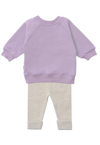 2tlg. Set mit Sweatshirt in flieder mit Print "Dackel" und Leggings