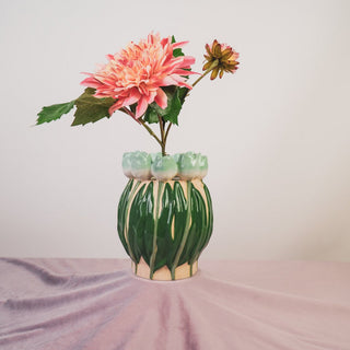 Vase-Blume-Vase mit Tulips-Dolomit-mint/ green-14x14x18cm