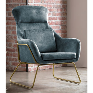 Moderner Relaxsessel aus Samtvelours in Blau mit goldfarbenem Metallgestell – inkl. abnehmbarer Kissen | SalesFever