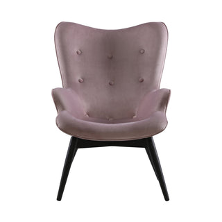 Moderner Polstersessel aus rosa Samt mit Zierknöpfen & Metallgestell in Schwarz – Skandi-Stil | SalesFever
