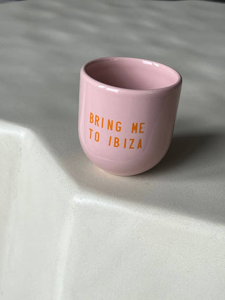 Kaffeebecher Keramik "Bring me back to Ibiza" rosa-orange