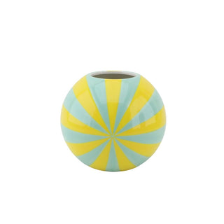 Bunte Swirl-Vase aus Dolomit – Verspielte Wirbel-Dekovase | Housevitamin - Gelb/Minze - 15x15x13,5 cm