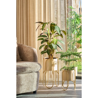 Donau -Blumentopf auf Standard - 2 - Metall - H45 x Ø23 cm - hellgelb, Gold