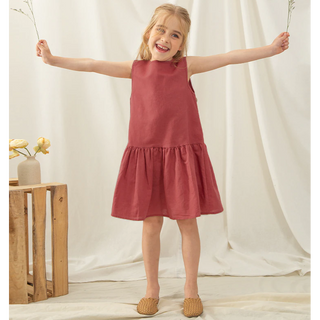 Kinderkleid aus Bio-Leinen und Baumwolle – Nachhaltiges Mädchenkleid in Schwarz, Khaki Grün & Weinrot