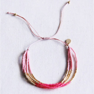 Miyuki -Armband Quadruple - Pink/Magenta/Goldplattierter
