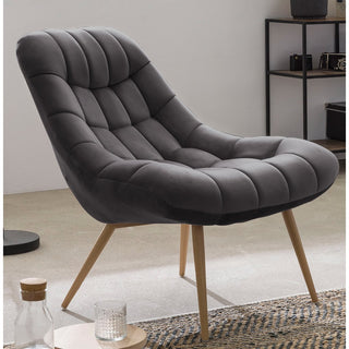 Sessel XXL Samt grau Metall Holzoptik
