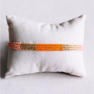 Miyuki -Armband Quadruple - Lachs/Orange/Goldplatte