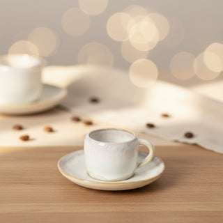 Brisa Beige Kaffeetasse mit Untertasse – Steingut 6er Set