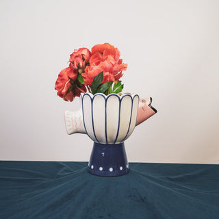 Vase -Blume -Vase -Schwimmfisch -Dolomit -blue/weiß/rosa - 21x13.5x18cm